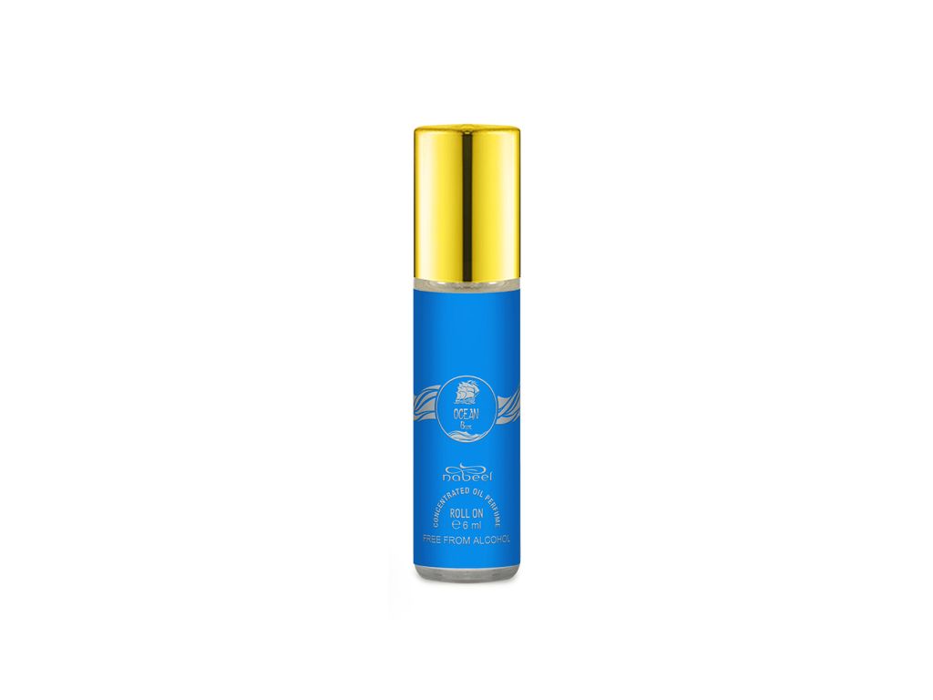 Nabeel attar Ocean Blue 6mL roll on oil bottle. Amani Manor