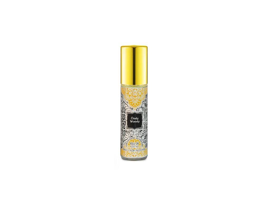 Nabeel attar Oody Woody 6mL roll on perfume oil bottle. Amani Manor