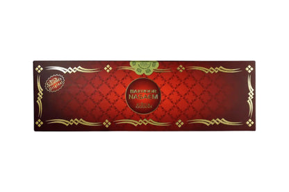 Red and gold decorative box with 'Bakhoor Nasaem' branding on a white background