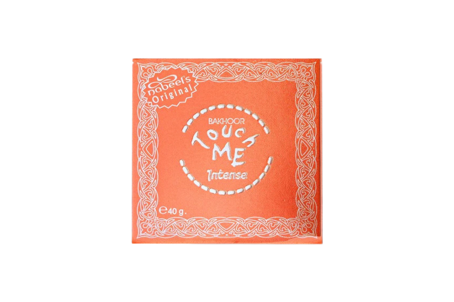 Bakhoor packaging with 'Touch Me' branding on an white background